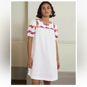 BODEN Embroidered Linen Shift Dress - Size 8